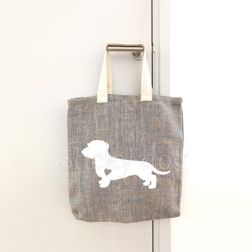 Canvas/Jute Tasche Rauhaardackel - Dackel Hund Silhouette von Stickydog