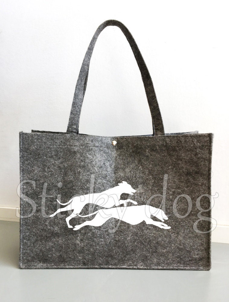 Gefilzte Hundetasche Whippet Doppellaufsilhouette von Stickydog