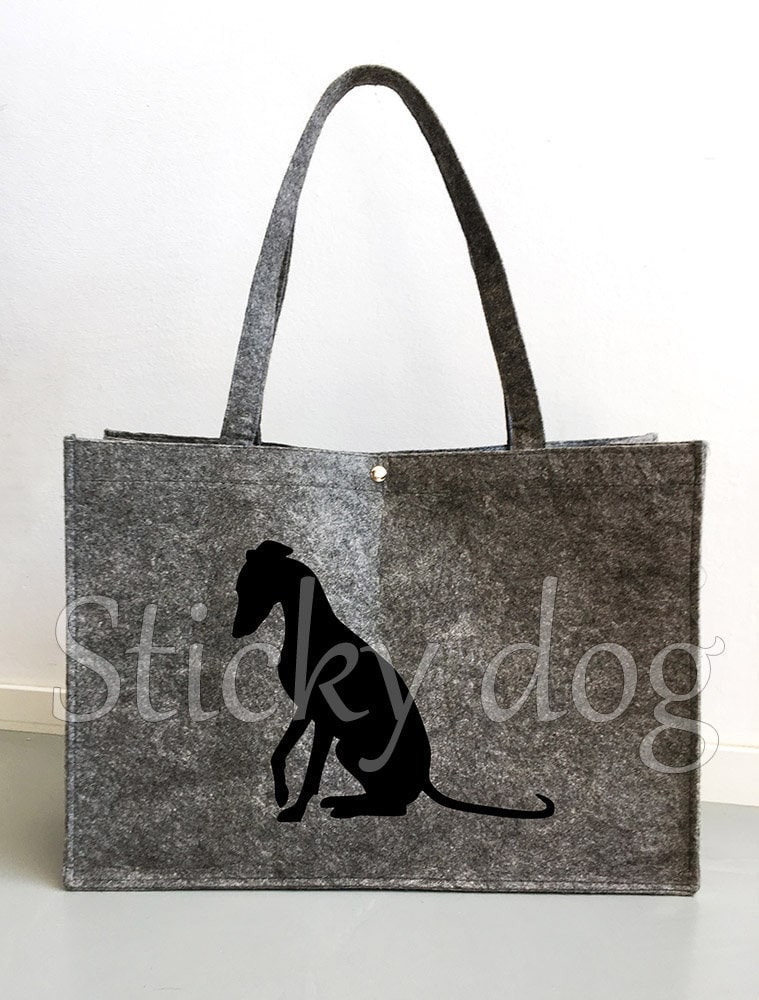 Gefilzte Hundetasche Whippet Doppellaufsilhouette von Stickydog