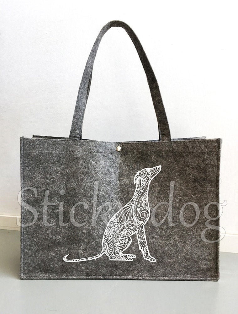 Gefilzte Hundetasche Whippet Doppellaufsilhouette von Stickydog