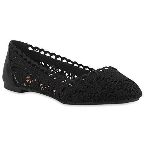 Bequeme Damen Flats Klassische Ballerinas Spitze Ballerina Slipper Spitze-Häkeloptik Schuhe 116419 Schwarz 41 Flandell von Stiefelparadies