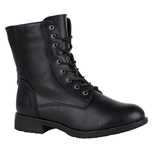 Bequeme Damen Schnürstiefeletten Gefütterte Stiefeletten Stiefel Schuhe 150108 Schwarz Brooklyn Black 38 Flandell von stiefelparadies