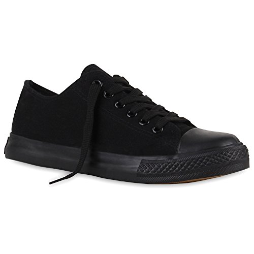 stiefelparadies Flache Damen Sneakers Low Stoffschuhe Schnürer Viele Farben 110929 Schwarz Schwarz Arriate 36 Flandell von Xamic