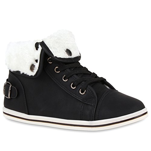 Stiefelparadies Sneakers High Damen Warm Gefüttert Winter Turn Schnallen Schuhe 112831 Schwarz Gefüttert 37 Flandell von stiefelparadies