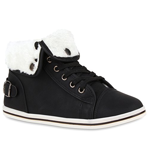 stiefelparadies Sneakers High Damen Warm Gefüttert Winter Turn Schnallen Schuhe 112831 Schwarz Gefüttert 37 Flandell von stiefelparadies