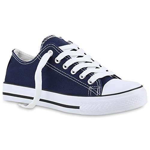 stiefelparadies Damen Sneakers Trendfarben Schnürer Sportschuhe Freizeit Schuhe 139928 Dunkelblau Blue 38 Flandell von stiefelparadies