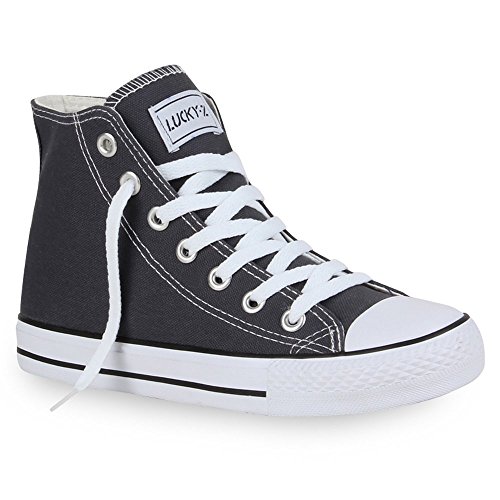 stiefelparadies Damen Schuhe High Top Sneakers Sportschuhe Kult Schnürer 43941 Dunkelgrau Ambler 36 Flandell von stiefelparadies