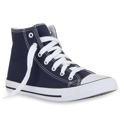 stiefelparadies Damen Schuhe High Top Sneakers Sportschuhe Schnürer Kult 44619 Blau Bernice 37 Flandell von stiefelparadies