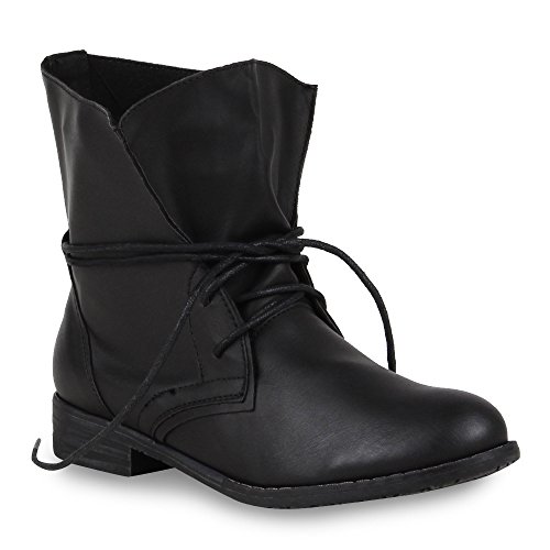 Trendy Damen Schuhe Stiefeletten Blockabsatz Leder-Optik 44438 Schwarz Schwarz 36 Flandell von stiefelparadies