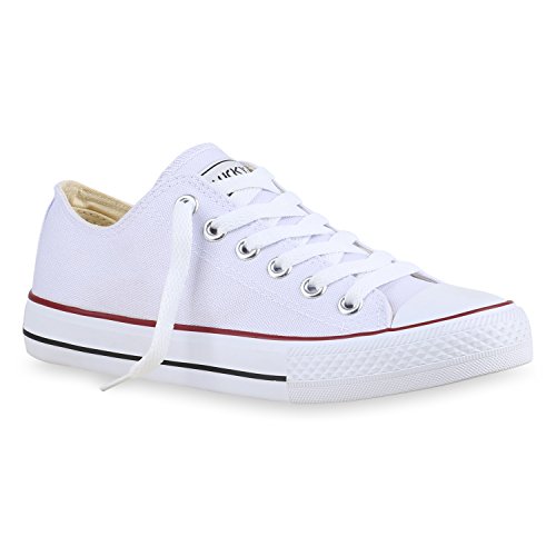 stiefelparadies Damen Schuhe Sneakers Freizeit Schuhe Stoffschuhe Sportschuhe 133786 Weiss Rotstreifen Ambler 36 Flandell von stiefelparadies