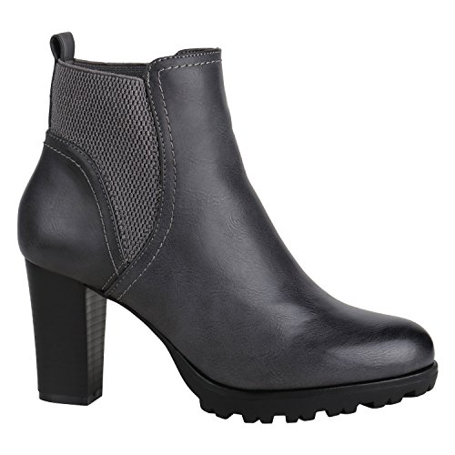Damen Stiefeletten Biker Boots Used Look Prints Metallic Schuhe 152624 Grau Camiri 38 Flandell von Stiefelparadies