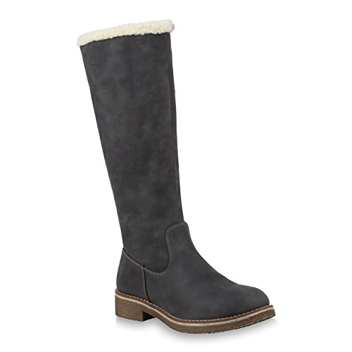 Klassische Damen Stiefel Warm Gefütterte Boots Winter Schuhe 153711 Grau Weiss 36 Flandell von stiefelparadies