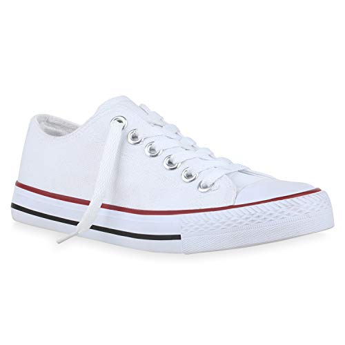 stiefelparadies Damen Sneaker Low Basic Canvas Turnschuhe Schnürer Freizeit Schuhe 173973 Weiss Weiss 37 Flandell von stiefelparadies