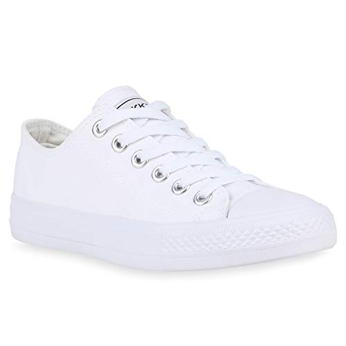 Stiefelparadies Damen Sneakers Low Canvas Schuhe Turnschuhe Freizeit 172636 All Weiss Ambler 38 Flandell von Stiefelparadies
