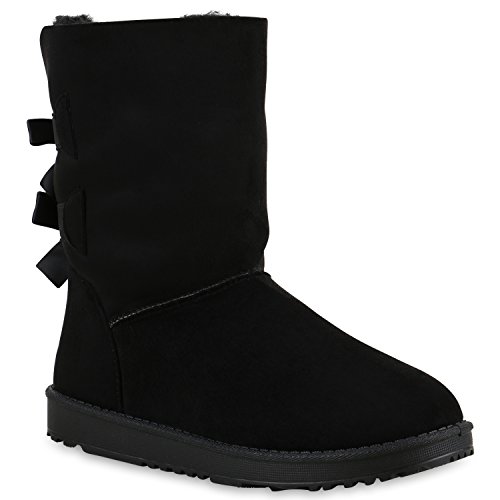 Warm Gefütterte Boots Damen Stiefeletten Kunstfell Schlupfstiefel Schlupfstiefeletten Schuhe 129179 Schwarz Schwarz Schleife 39 Flandell von stiefelparadies