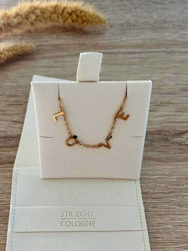 Love Halskette Aus Edelstahl 18K Vergoldet - Gold, Silber Buchstaben Geschenk, Verstellbar Weihnachten Freundin Liebe Braut von StilEchtDesignCo