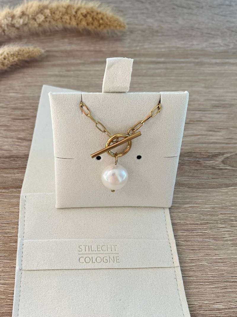 Süßwasserperle Tropfen Halskette - Edelstahl Einzelperle Knebelverschluss Hochzeit, Brautjungfer Geschenk Weihnachten Paperclip von StilEchtDesignCo