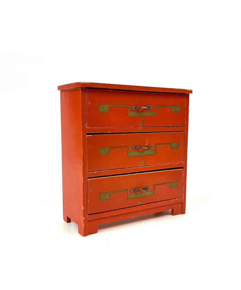 Rare Art Deco Bauhaus De Stijl Red Jewelry Table Box Chest Of Drawers France 1930 von StilelementeGALLERY