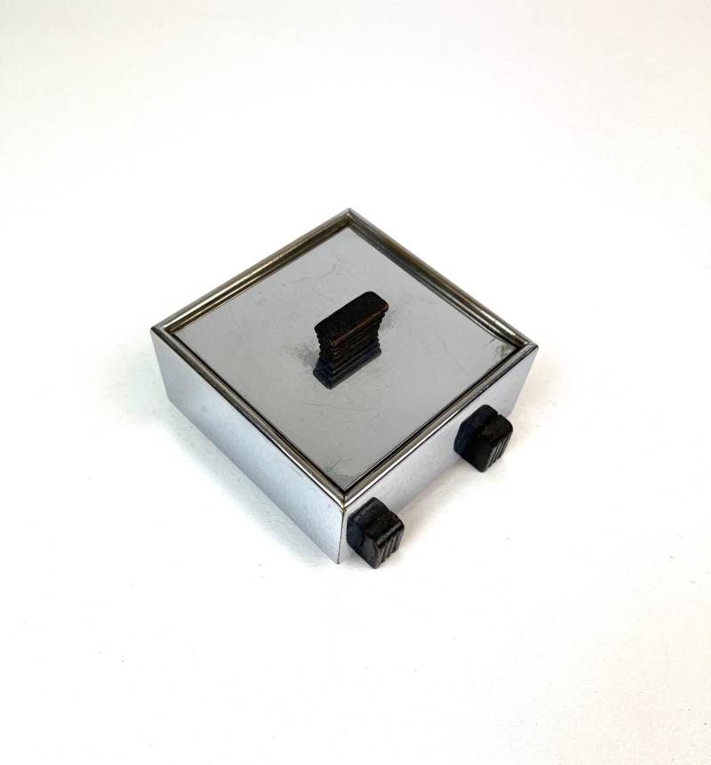 Rare Small Cubist Bauhaus Art Deco Chrome Jewelry Box Germany 1925 von StilelementeGALLERY