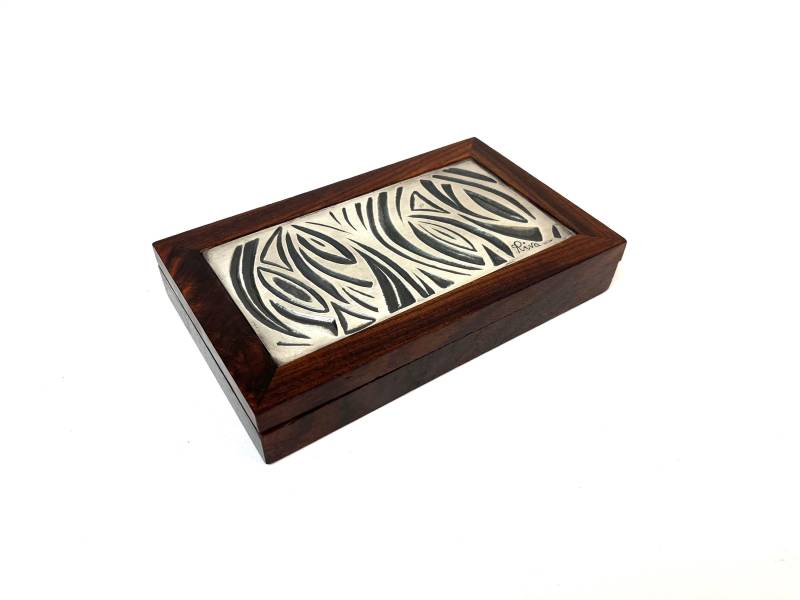 stunning Mid Cenury Teak & Abstract 925 Silver Jewelry Box By Artist Riva Italy 1960 von StilelementeGALLERY
