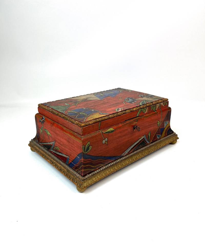 stunning Unique Art Deco Antique Large Artist Handmade Wooden Jewelry Box With Lock & Key von StilelementeGALLERY