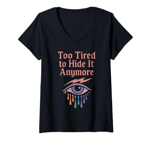 Damen Queer Tired LGBTQ Humor Burnout Pride Pastell Protest Rage T-Shirt mit V-Ausschnitt Damen Queer Tired LGBTQ Humor Burnout Pride Pastell Protest Rage T-Shirt mit V-Ausschnitt von Still Here Identity Rainbow Tiredness Queer Soft