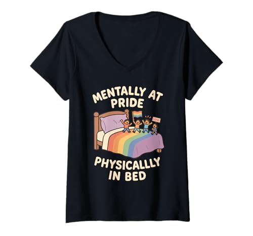 Damen Queer Tired LGBTQ Humor Burnout Pride Pastell Protest Rage T-Shirt mit V-Ausschnitt Damen Queer Tired LGBTQ Humor Burnout Pride Pastell Protest Rage T-Shirt mit V-Ausschnitt von Still Here Identity Rainbow Tiredness Queer Soft