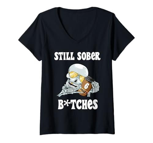 Damen Lustiges Nüchternheit Still Sober 6 Jahre Nüchternes Skelett T-Shirt mit V-Ausschnitt von Still Sober Sobriety Anniversary