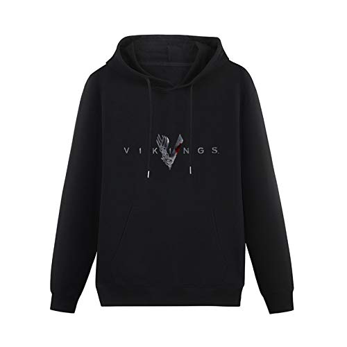 Men's Heavyweight Hooded Vikings Logo Long Sleeve Sweatshirts Black XL von Stille