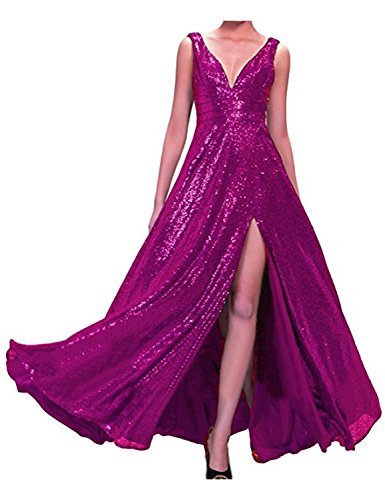 P104 Ballkleid mit Pailletten, schulterfrei, mit Kristallperlen, lang, Fuchsia A, 38 von Stillluxury