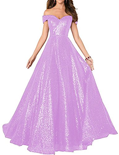 P104 Ballkleid mit Pailletten, schulterfrei, mit Kristallperlen, schwingendes Ballkleid, lang Gr. 42, lavendel von Stillluxury