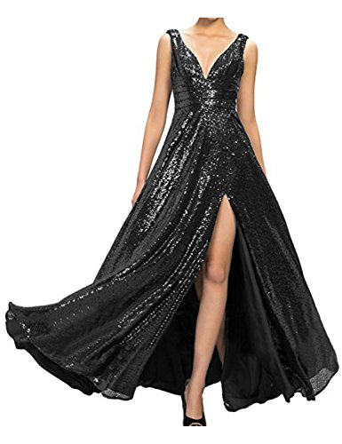 P104 Ballkleid mit Pailletten, schulterfrei, mit Kristallperlen, schwingendes Ballkleid, lang Gr. 54 DE Plus, Schwarz A von Stillluxury