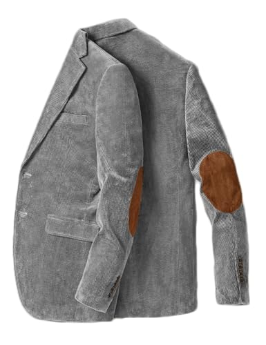 Stillluxury Blazer mit Ellenbogen-Patch, für Herren, einreihig, Kordsamt, lässiger Sportmantel, Revers, Hochzeit, Smoking, hellgrau, M Stillluxury Blazer mit Ellenbogen-Patch, für Herren, einreihig, Kordsamt, lässiger Sportmantel, Revers, Hochzeit, Smoking, hellgrau, M von Stillluxury