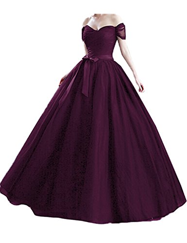 Stillluxury Damen Tüll Off Shoulder Lange Abendkleider, grape, 42 von Stillluxury