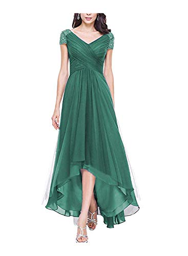 Stillluxury Ruched Hi Low Ballkleid mit Perlenkappenärmeln Übergröße formelles Abendkleid für Frauen B9, grün, 38 von Stillluxury