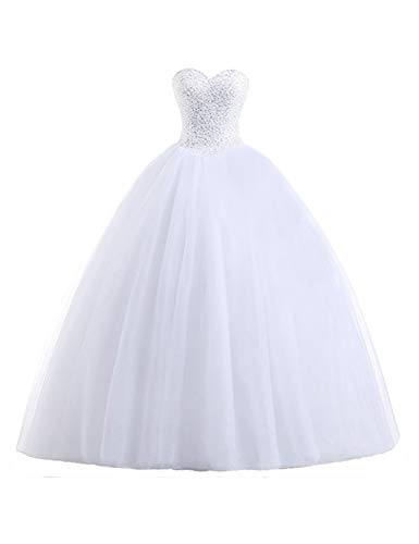 Stillluxury Sweetheart Tüll Ballkleid Hochzeitskleider für Braut Frauen Abendzeremonie E155 Gr. 34, Weiß A von Stillluxury