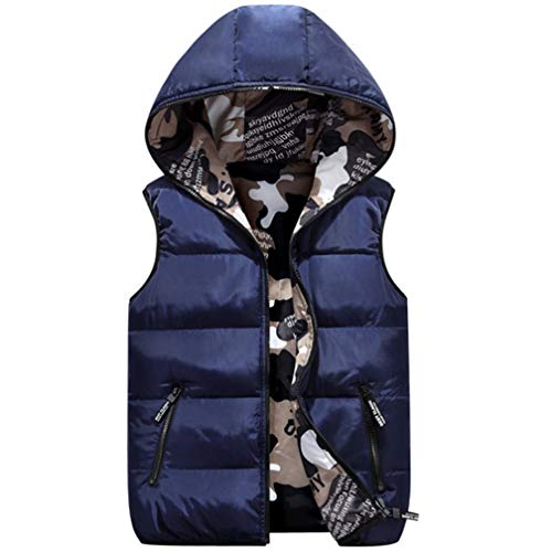 Winterjacke für Kinder, Baby Tarnung Daunenweste Jungen Mädchen Ärmellos down Jacket mit Kapuze Kinderjacke Wendejacke Thermoweste Für Radfahren,Bergwander,Laufen,Familienkleidung (14T, Marine) von Stillshine