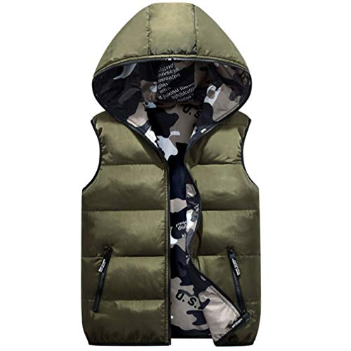 Winterjacke für Kinder, Baby Tarnung Daunenweste Jungen Mädchen Ärmellos down Jacket mit Kapuze Kinderjacke Wendejacke Thermoweste Für Radfahren,Bergwander,Laufen,Familienkleidung (8T, Army grün) von Stillshine