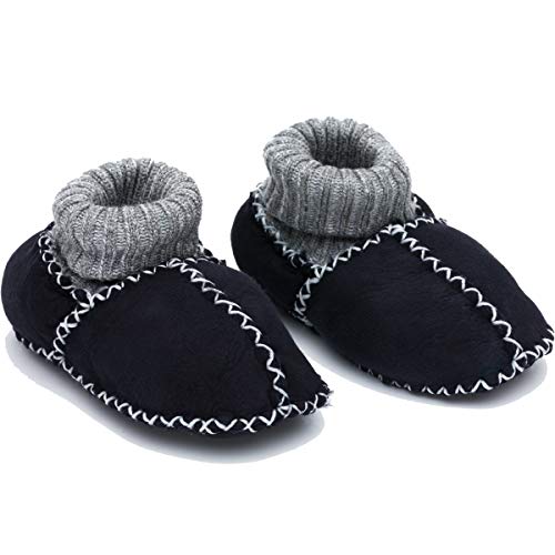 Baby Schuhe 100% natürliches Lammfell extra warm und atmungsaktiv Krabbelschuhe mit Strickbund (17/18, MARINE) von Stimo