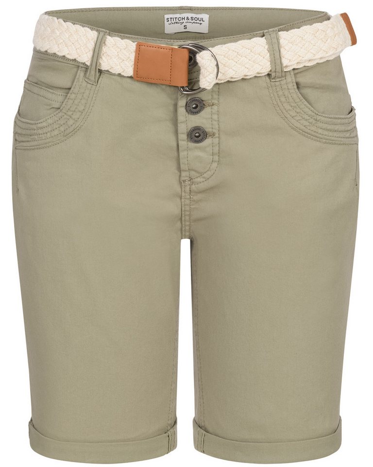 Stitch & Soul Bermudas Damen Short Bermuda kurze Hose Sommer Chino Stoff Hose mit Gürtel von Stitch & Soul