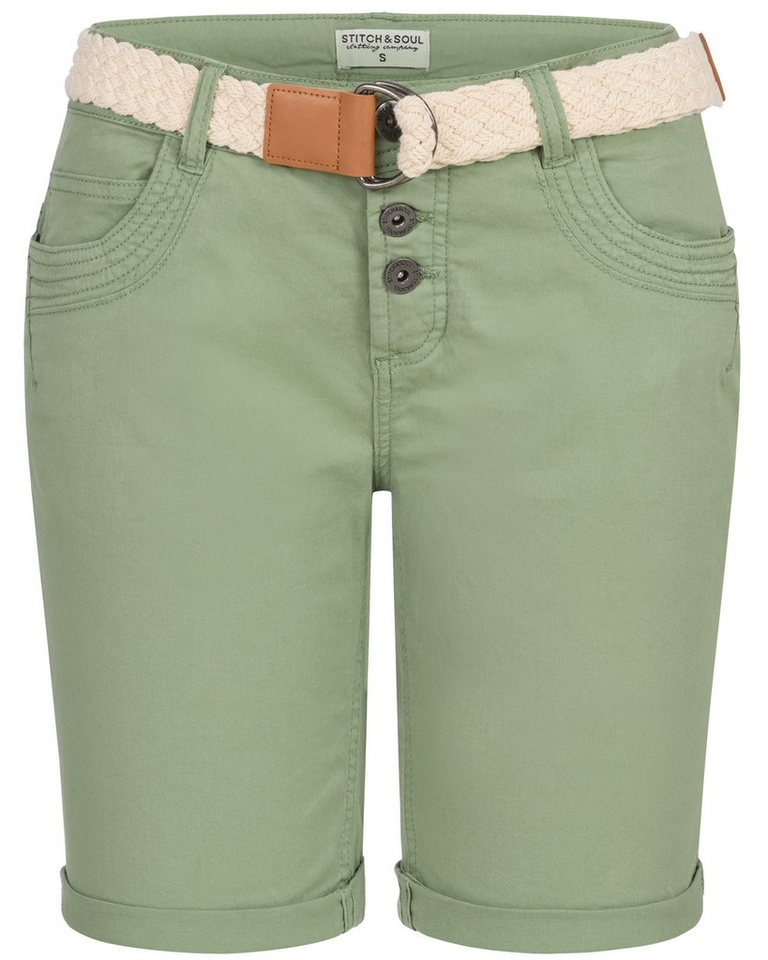 Stitch & Soul Bermudas Damen Short Bermuda kurze Hose Sommer Chino Stoff Hose mit Gürtel von Stitch & Soul