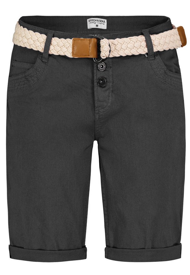 Stitch & Soul Bermudas Mit Gürtel und doppelten Gesäßtaschen Bermuda-Chino Stitch & Soul Bermudas Mit Gürtel und doppelten Gesäßtaschen Bermuda-Chino von Stitch & Soul