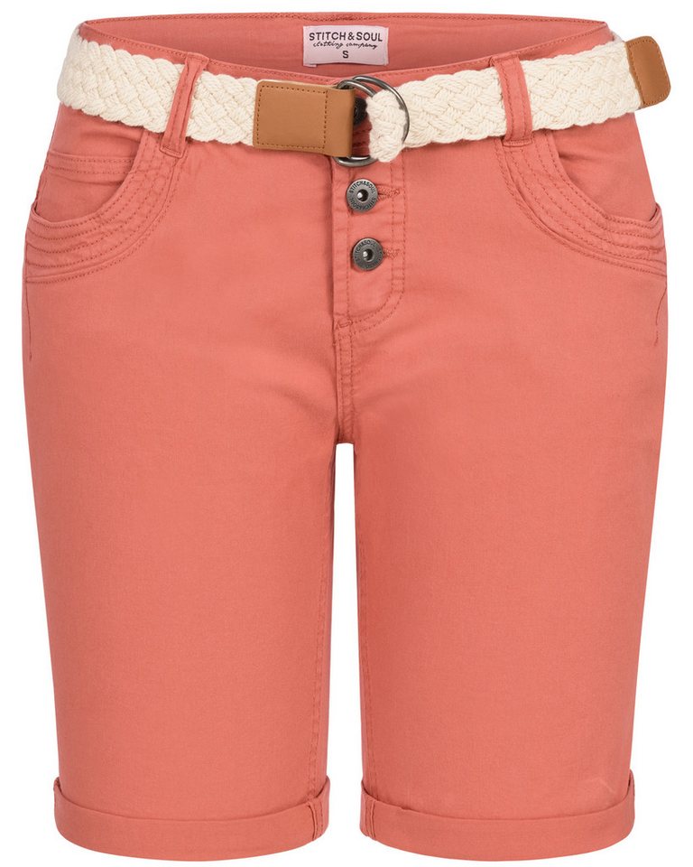 Stitch & Soul Bermudas Damen Short Bermuda kurze Hose Sommer Chino Stoff Hose mit Gürtel von Stitch & Soul