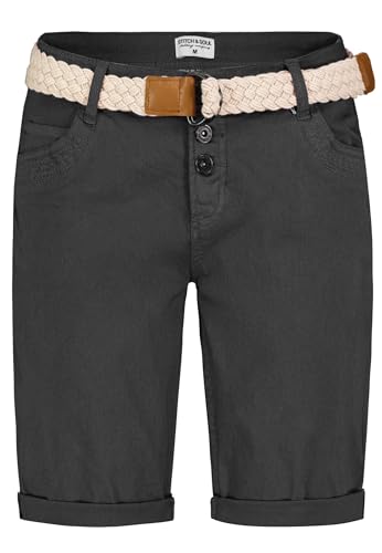 Stitch & Soul Damen Bermuda Shorts mit Gürtel und Gesäßtaschen, Farben:Dunkelgrau, Größe:L von Stitch & Soul
