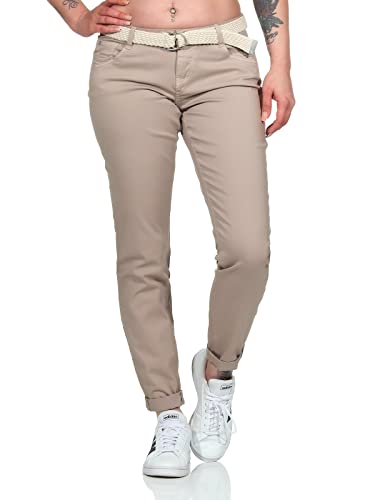 Stitch & Soul Damen Chino Hose Stoffhose LSS-106 Dark Beige L von Stitch & Soul