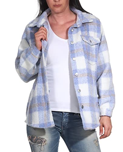 Stitch & Soul Damen Oversize Übergangsjacke LSS-105 Hemdjacke mit Karomuster Pastel Blue M von Stitch & Soul