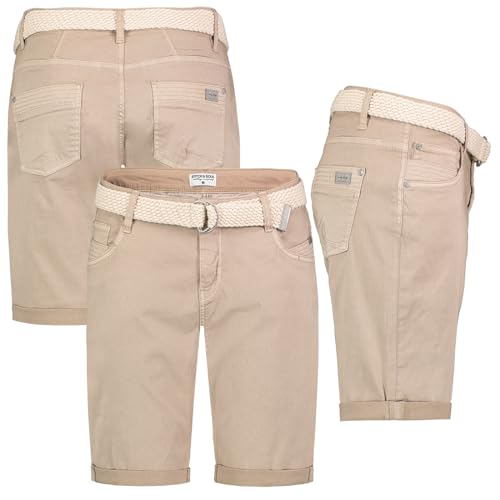 Damen Short Bermuda Kurze Hose Sommer Chino Stoff Hose mit Gürtel, Hosengröße:S / 36, Farbe:String beige von Stitch & Soul