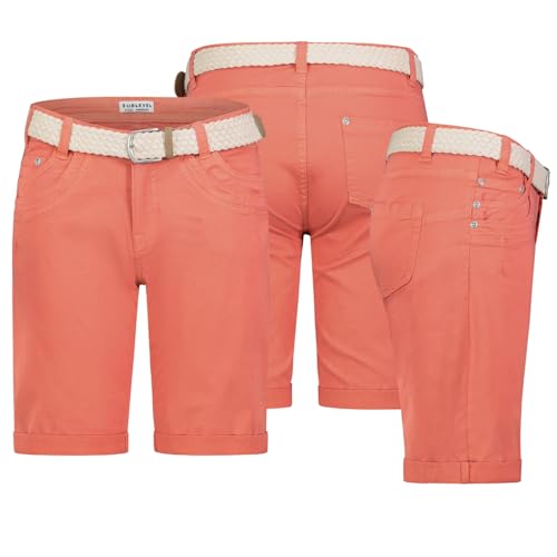 Damen Short Bermuda Kurze Hose Sommer Chino Stoff Hose mit Gürtel, Hosengröße:XXL / 44, Farbe:Middle-Orange von Stitch & Soul