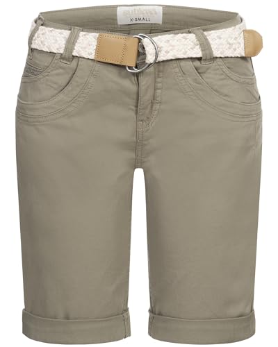 Damen Short Bermuda Kurze Hose Sommer Chino Stoff Hose mit Gürtel, Hosengröße:XXL / 44, Farbe:Oliv von Stitch & Soul