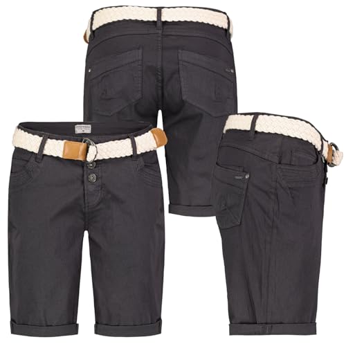 Damen Short Bermuda Kurze Hose Sommer Chino Stoff Hose mit Gürtel Neu, Hosengröße:3XL (46), Farbe:Anthrazit von Stitch & Soul